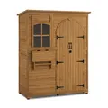 Produktbild: M MCombo Gartenschrank Geräteschuppen Holz Wetterfest, Gartenhaus Outdoor Wasserdicht Begehbar für Außenbereich Balkon Terrasse, Aufbewahrungsschrank mit 3 Regale 73×144×185 cm (Natur)