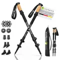 Produktbild: Juskys Nordic Walking Stöcke - 2 Alu Teleskop Wanderstöcke, leicht & ausziehbar, Damen & Herren, mit Gummipuffer & Tasche, Kork Griff - Schwarz