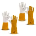Produktbild: STAHLWERK Schweißerhandschuhe aus Rindspaltleder 2 Paar – Hitze- und feuerbeständige Schweißhandschuhe für WIG, MIG/MAG, MMA, Plasma mit Unterarmschutz, Nahtloser Daumen-Übergang, Einheitsgröße (34cm)