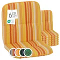 Produktbild: Beo Bali Gartenstuhl-Auflagen Niedriglehner 96x47 cm, 6er Set orange gelb weiß gestreift | Waschbare, UV-beständige Sitz-Kissen | Atmungsaktive Polster-Auflagen nach Öko-Tex Standard | Made in EU