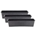 Produktbild: BigDean 3er Set Blumenkasten mit Untersetzer 70 cm lang Rattan-Optik anthrazit - aus PP-Kunststoff - Balkon Pflanzkasten schmal Balkonkasten