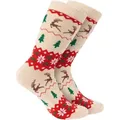 Produktbild: BRUBAKER Socken Weihnachtssocken für Damen und Herren - Weihnachtsmuster Beige (Weihnachtsmotiv, 1-Paar, Lustige Freizeitsocken) Baumwolle Socken Weihnachten - Unisex Baumwollsocken beige 35-40