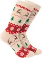 Produktbild: BRUBAKER Weihnachtssocken für Damen und Herren - Weihnachtsmuster Beige - Baumwolle Socken Weihnachten - Größe 35-40