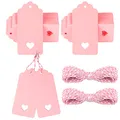 Produktbild: G2PLUS 100stk Geschenk Anhänger Rosa, 4.5x9.5CM Kraftpapier Etiketten Tags, 300g/m² Geschenkanhänger Etiketten Herz mit Schnur für Hochzeit Geschenke zum Basteln