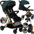 Produktbild: MoMi ESTELLE – Ultraleichter Baby Kompaktbuggy 7,7 kg mit Einhand-Faltung, Trolley-Funktion & Liegeposition, ideal für Reisen – Grün/Gold
