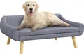 Produktbild: PawHut Hundesofa Katzensofa mit Rückenlehne, Hundecouch mit Holzbeine, Haustiersofa mit Kissen, Hundebett für mittelgroße und große Hunde, Samt, Grau, 102 x 58,5 x 42,5 cm