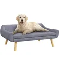 Produktbild: PawHut Hundesofa Katzensofa mit Rückenlehne, Hundecouch mit Holzbeine, Haustiersofa mit Kissen, Hundebett für mittelgroße und große Hunde, Samt, Grau, 102 x 58,5 x 42,5 cm