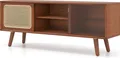 Produktbild: COSTWAY TV Schrank, TV Lowboard, Fernsehtisch mit Rattan- & Glasschiebetür, Einlegeboden für TVs bis 55 Zoll, 120,5 x 31 x 45,5 cm, Braun