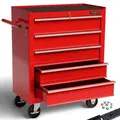 Produktbild: AREBOS® Werkstattwagen Rot | 5 Fächer, abschließbar & robuste Schubladen - Rot