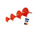 Produktbild: hünersdorff Trichter-Set 4-teilig, Rot | Robuste Einfülltrichter aus bruchsicherem HD-PE mit Entlüftungsrippen & Aufhängeöse – Chemikalienbeständig für Küche, Bad & DIY