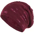 Produktbild: Compagno Mütze Damen Wintermütze mit Pailletten warm gefütterte Beanie Strickmütze Hat Haube Einheitsgröße, Farbe:Dunkelrot