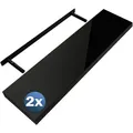 Produktbild: Casaria 2x Wandregal Hochglanz Schwarz mit Halterung 90cm Schwebend