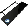 Produktbild: Casaria® 2X Wandregal Holz Schwarz Regal mit Halterung 15kg Tragkraft Hängeregal Küche Wohnzimmer Flur Wand Schweberegal Bücherregal Regalbrett Schwebend Hochglanz 90cm