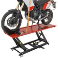 Produktbild: TRUTZHOLM Motorradhebebühne hydraulisch Tragkraft 450 kg Hubbereich 18-84 cm Breite 55 cm aus pulverbeschichtetem Stahl abnehmbare Auffahrrampe 4 Halteösen 45° Klemmvorrichtung schwarz/rot