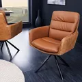 Produktbild: LEBENSwohnART Bequemer Drehstuhl Charles III Cognac Echtleder Mikrofaser Armlehnen Retro