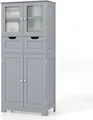 Produktbild: COSTWAY Badschrank mit 2 Schubladen und 4 Türen, Badezimmerschrank mit verstellbaren Regalen, Badkommode Aufbewahrungsschrank für Badezimmer, Küche, Wohnzimmer (Grau)