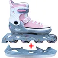 Produktbild: Cox Swain Sneak 2in1 größenverstellbare Kinder Inline Skates und Schlittschuhe mit PU Gummirollen sowie ABEC 5 Kugellagern, Pink, L (40-43)