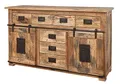 Produktbild: MASSIVMOEBEL24.DE | Railway massives Sideboard - Natur lackiert | Mangoholz | 2 Türen - 7 Schubladen | 150x45x90 | Used-Look | Kommode Tv-Sideboard Wohnzimmer-Schrank