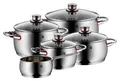 Produktbild: WMF Topf-Set Quality One Induktion 5-teilig, Kochtopf Set mit Glasdeckel, Cromargan® Edelstahl Rostfrei 18/10 (Set, 5-tlg., Bratentopf Ø 20 cm, Fleischtopf Ø 16/20/24 cm, Stielkasserolle Ø 16 cm), Induktions Töpfe Set unbeschichtet, für alle Herdarten geeignet