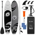 Produktbild: SereneLife Stand Up Paddling Board Grau und Schwarz Aufblasbares SUP Set mit Paddel, Pumpe und Tasche Touring SUP für Kinder und Erwachsene rutschfest tragbar für See Fluss und Meer 155 kg Tragkraft