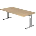 Produktbild: Schreibtisch O-Serie | inkl. Kabelwanne | C-Fuß | höheneinstellbar, Größe Tischplatte:200 x 100 cm, Farbe Tischplatte:Eiche, Farbe Gestell:Silber