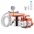 Produktbild: VEVOR 5,68 L Vakuumkammer und 3,5 CFM Pumpe, Edelstahlkammer, 1-stufiges Vakuumpumpen-Entgasungskammerset, mit Acryldeckel, Öl, 1,5 m Schlauch, Vacuum Pump Kit zum Entgasen von Harz-Silikon-Epoxiden