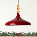Produktbild: bamyum Champion Pendelleuchte aus Holz, 35 cm Hängelampe Metall E27 Moderne Esstisch Lampe, Skandinavisch Pendellampe für Schlafzimmer Wohnzimmer Küche Esstisch, Küchenlampe Hängend Rot