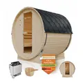 Produktbild: Artsauna Fasssauna Spitzbergen 180 - 4 Personen, 6 kW Ofen, Zubehör - Fichtenholz Sauna
