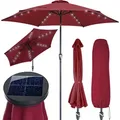 Produktbild: Kingsleeve Sonnenschirm 300 cm mit LED Beleuchtung UV Schutz 80+ Schutzhülle Neigbar Kurbel Rot Marktschirm