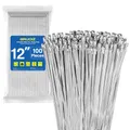 Produktbild: 100 Stück Metall Kabelbinder 300mm×4,6mm Edelstahl Metall Kabel Ties Tragfähigkeit 122 kg Stainless Steel Cable Tie 304 Geeignet für Auspuffwickelzaun Außenbaldachin