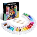 Produktbild: Schnell trocknendes Acrylfarben Set - 24 kräftige Farben mit 3 Pinseln, ungiftig