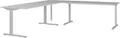 Produktbild: Eckschreibtisch Profi 2.0, mechanisch höheneinstellbar, C-Fuß, inkl. Ansatztisch mit Stützfuß, B 2400 x T 2600 x H 700-800 mm, silber/lichtgrau 661373