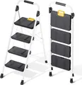 Produktbild: Kingrack Trittleiter 4 Stufen Klappbar Handlauf Antirutschpedale 360kg Weiß