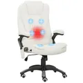 Produktbild: Vinsetto Bürostuhl mit Massagefunktion Ergonomischer Chefsessel mit Heizfunktion, Liegefunktion, Wippfunktion Höhenverstellbar 360° Drehbar Computerstuhl mit Seitentasche, Leinenoptik, Cremeweiß