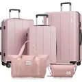 Produktbild: VALLSERO Trolleyset Koffer-Set(M,L,XL) + Schulranzen, Kosmetiktaschenset Hartschalen-Koffer, Rollkoffer Hartschalen Trolley , Handgepäck Pink - Rosa