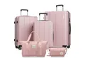 Produktbild: VALLSERO Trolleyset Koffer-Set( M,L,XL) Hartschalen-Koffer, Rollkoffer 5-teiliges Set, (Hartschalen Trolley + Schulranzen, Kosmetiktaschenset), Handgepäck 4 Rollen, ABS-Material, Schwarz/Pink