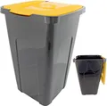 Produktbild: Abfalltonne Recycling, 50 Liter, 56 x 36 x 36cm, Mülleimer Tonne Schwarz, Deckel GELB