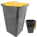 Produktbild: Abfalltonne Recycling Plastik 50 Liter 56x36x36cm Mülleimer Schwarz Deckel Gelb