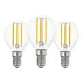 Produktbild: EGLO Set aus 3 E14 Filament LED Lampen, Edison Glühbirne transparent, 7 Watt (entspricht 60 Watt), 806 Lumen, Leuchtmittel warmweiß, 2700 K, Glühlampe P45, Ø 4,5 cm