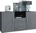Produktbild: Vladon Sideboard Skadu, Kommode mit 2 Türen, 3 Schubladen und 1 offenem Fach, Schwarz matt/Avola-Anthrazit (138,5 x 71,5 x 35 cm)