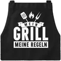 Produktbild: MoonWorks Grill-Schürze für Männer mit Spruch Mein Grill meine Regeln Grillregeln grillen BBQ Barbeque Baumwoll-Schürze Küchenschürze schwarz unisize