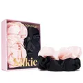 Produktbild: SILKIE 2Set 100% reine Maulbeerseide cremefarben kaffeefarben Schwarz große übergroße Scrunchies Seidenbeutel Haarbänder Gummibänder Haarpflege Premium-Pferdeschwanzhalter keine Beschädigung (Classic)