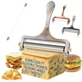 Produktbild: TOPULORS Edelstahl-Käseschneider mit Draht – Handlicher käsehobel für Mozzarella, Cheddar, Gruyère – inkl. 1 Ersatzdraht – Verstellbare Schnittdicke für Käseblöcke (Silber)