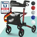 Produktbild: ELONEO Rollator faltbar und leicht mit Sitz, Leichtgewicht-Reiserollator aus Aluminium, Gehhilfe 8-fach höhenverstellbar, Laufhilfe 3-fach faltbar