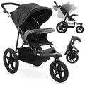 Produktbild: Moby-System Runner Mountain Dreirad-Kinderwagen mit Regenschutz, 15 kg Belastbar - Kinderwagen Zubehör Set mit 5-Punkt-Gurt, Reflektoren, Sichtfenster & Ablagekorb - Schwarz