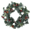 Produktbild: Weihnachts Türkranz zum Aufhängen mit Dekoration - 35 cm - Künstlicher Tannenkranz mit Schnee Beeren und Tannenzapfen - Weihnachtskranz Dekokranz Adventskranz Weihnachten Advent Schmuck