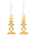 Produktbild: Navaris 2x Glas-Kerzenhalter für Stabkerzen - Kerzenständer Glas Stabkerzen - Kerzenständer Glas Stumpenkerzen - Stab Kerzenhalter 2er Set - Orange