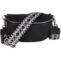 Produktbild: MIRROSI Bauchtasche Damen, Echtleder, Leder, Made in Italy, Umhängetasche, Brusttasche, (Schultertasche für jeden Anlass (1 Tasche & 2 Gurte), 3 Größen auswählbar), Crossbody Bag, Schwarz, gemusterten& verstellbaren Schulterriemen beige|schwarz Mittelgroße Tasche (25x16x7cm)