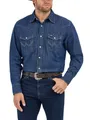 Produktbild: Wrangler Herren Western Long Sleeve Snap Work Shirt Washed Finish Hemd, Dunkles Jeansblau, L EU