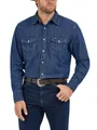 Produktbild: Herren Western Long Sleeve Snap Work Shirt Washed Finish Hemd, Dunkles Jeansb...